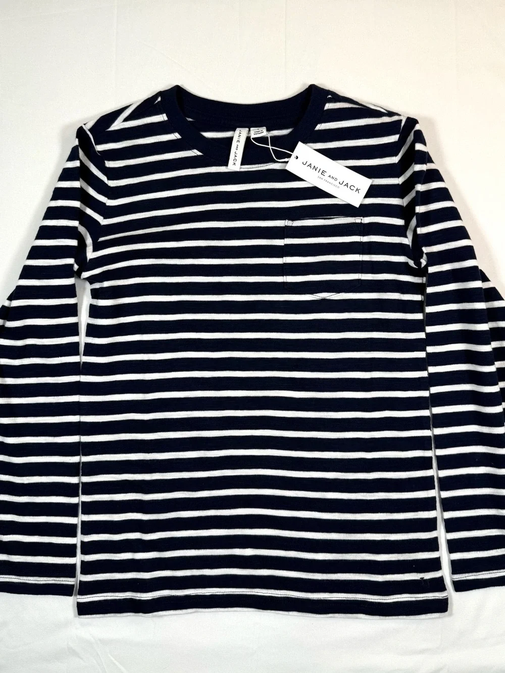 NWT JANIE AND JACK Boys Striped Pocket Long Sleeve Size 8 Coastal Nautical NEW